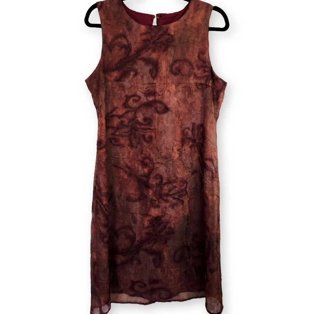 Vintage 90s Brown Crinkle Jumper Dress Size 9/10 Indie Grunge Goblin Gremlin